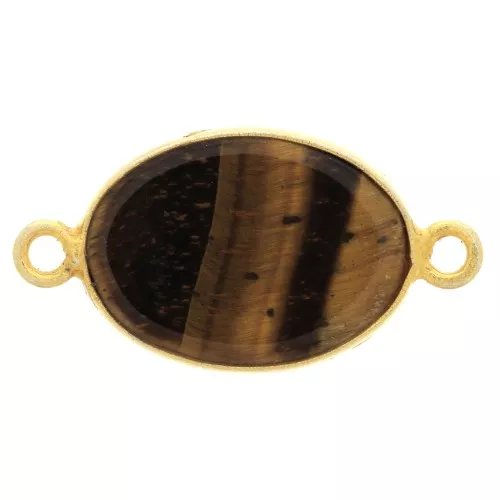Distanziatore in pietra gemma 14x10mm Arg925 Dorato oro fino Occhio di tigre
