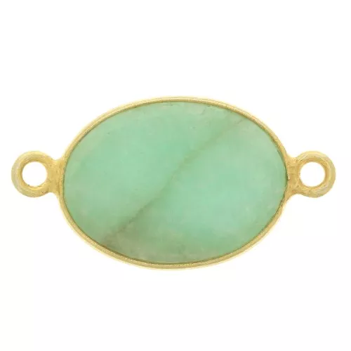Distanziatore tondo in pietra gemma 14x10mm Arg925 Dorato oro fino Amazonite x1