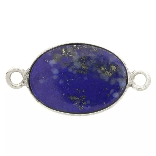 Distanziatore ovale in pietra gemma 15x10mm Argento 925 - Lapis lazzuli x1