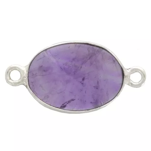 Distanziatore ovale in pietra gemma 15x10mm Argento 925 - Ametista x1