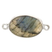 Distanziatore ovale in pietra gemma 15x10mm Argento 925 - Labradorite x1