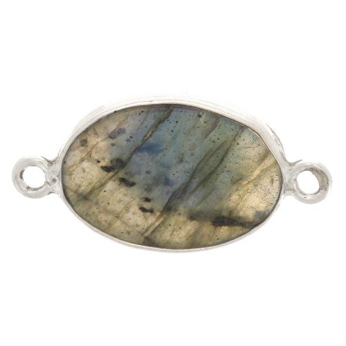 Distanziatore ovale in pietra gemma 15x10mm Argento 925 - Labradorite x1