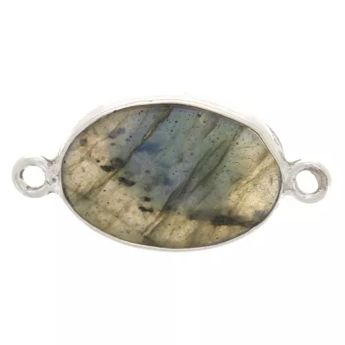 Distanziatore ovale in pietra gemma 15x10mm Argento 925 - Labradorite x1
