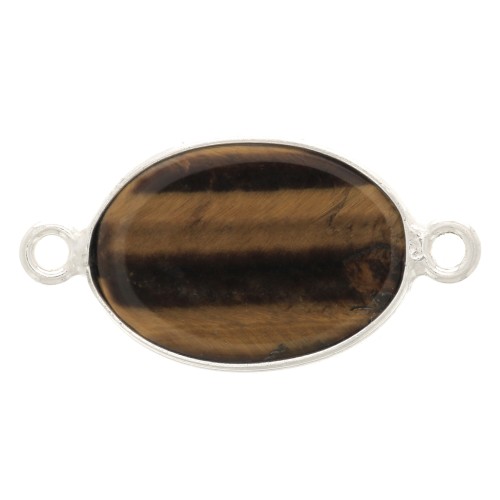 Distanziatore ovale in pietra gemma 15x10mm Argento 925 - Occhio di tigre x1