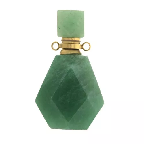 Flacone di profumo pendente in pietra gemma 38x22mm Aventurine Acciaio inox dorato
