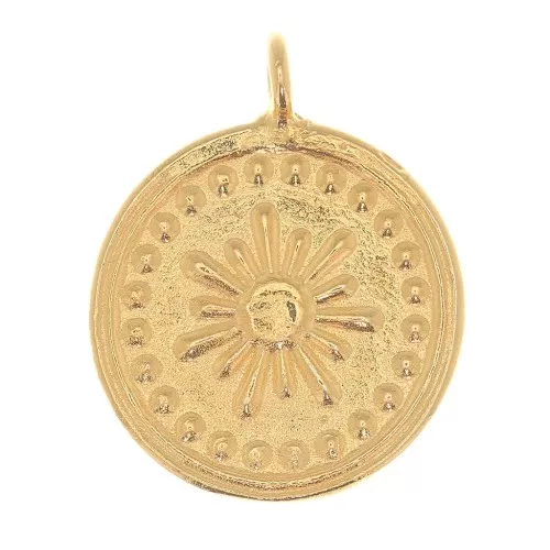 Ciondolo tondo 18x15 mm - Sole - Dorato con oro fino x1