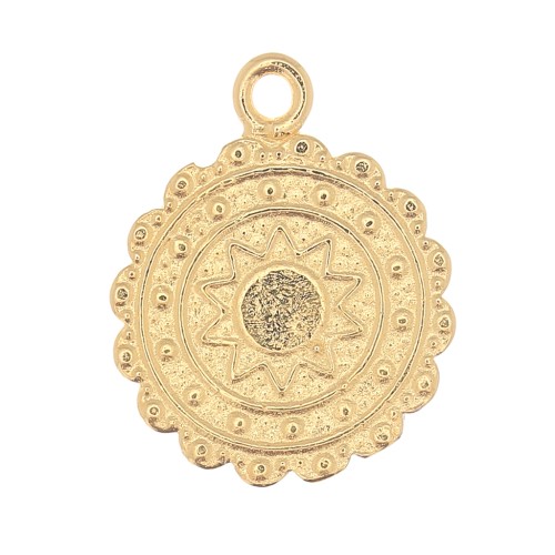 Ciondolo tondo etnico 17x14 mm - Sole - Dorato con oro fino x1