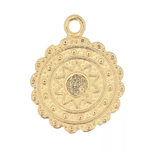 Ciondolo tondo etnico 17x14 mm - Sole - Dorato con oro fino x1