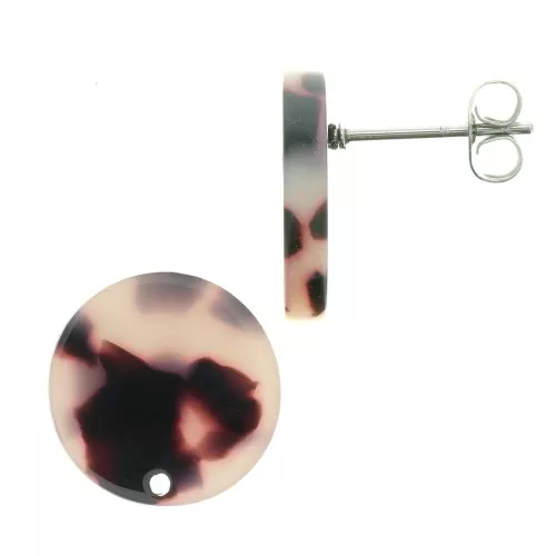 Orecchini a perno in acetato 15mm Squama di tartaruga Beige - Nero x2