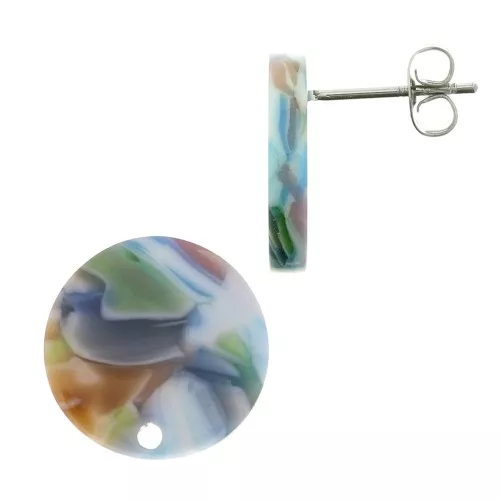 Orecchini a perno in acetato 15mm Squama di tartaruga Blu - Marrone x2