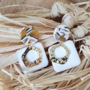 Orecchini a perno in acetato 15mm Squama di tartaruga Marrone chiaro bianco nerox2