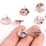 Orecchini a perno in acetato 15mm Squama di tartaruga Marrone chiaro bianco nerox2