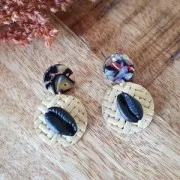 Orecchini a perno in acetato 15mm Squama di tartaruga Marrone chiaro bianco nerox2