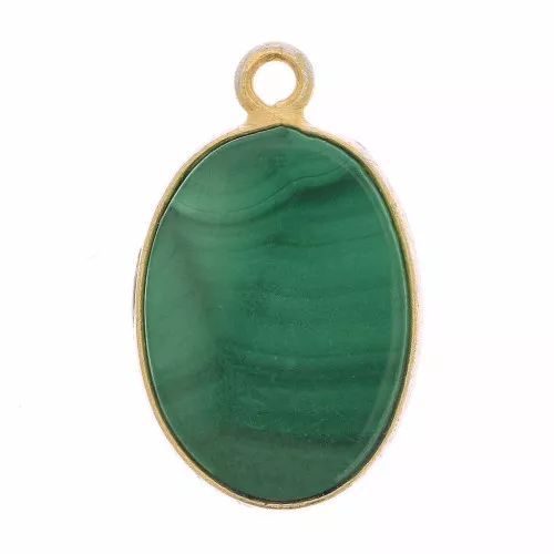 Pendente ovale pietra gemma 18x11mm Arg.925 Dorato con oro fino- Malachite x1