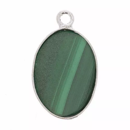Pendente ovale in pietra gemma 18x11mm - Argentoo 925 - Malachite x1