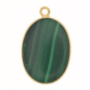 Pendente ovale in pietra gemma 22x14mm Arg.925 Dorato con oro fino Malachite x1
