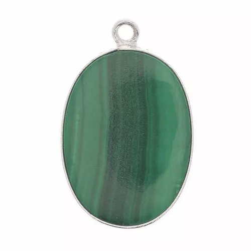 Pendente ovale in pietra gemma 22x14mm Arg.925 - Malachite x1