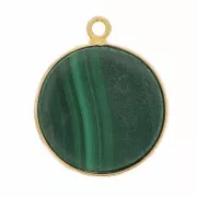 Pendente tondo pietra gemma 16 mm Arg.925 Dorato con oro fino Malachite x1