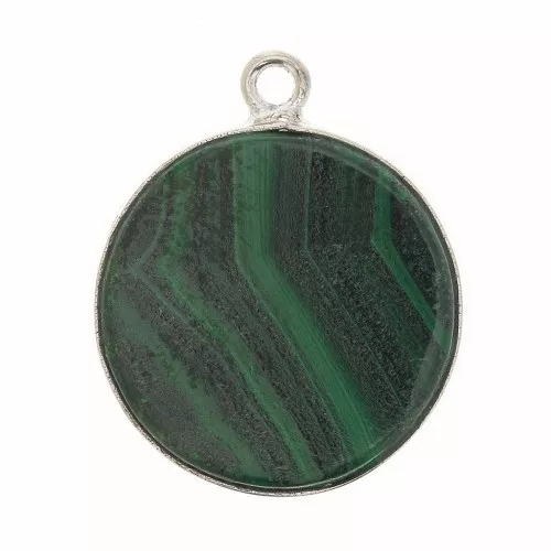 Pendente tondo pietra gemma 16 mm Arg. 925 - Malachite x1