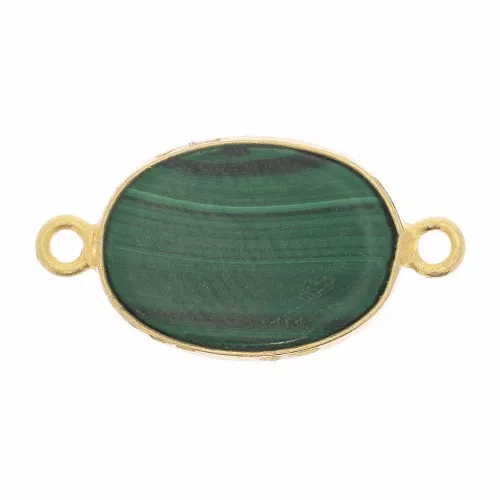 Distanziatore tondo in pietra gemma 20x11mm Arg925 Dorato oro fino Malachite x1