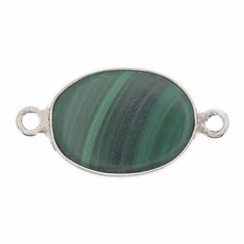 Distanziatore ovale in pietra gemma 15x10mm Argento 925 - Malachite x1