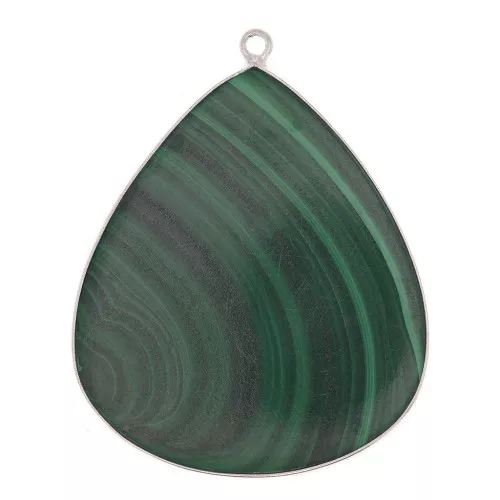 Pendente goccia in pietra gemma 39x31 mm - Argento 925 - Malachite x1