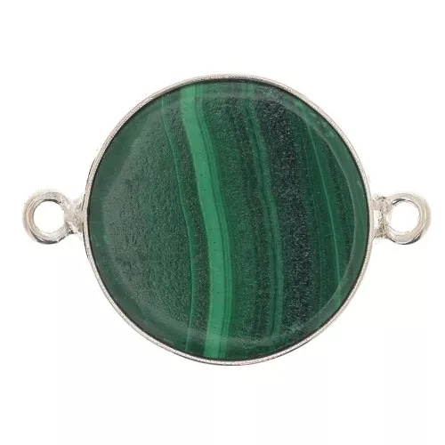 Distanziatore tondo in pietra gemma 16mm Arg925 - Malachite x1
