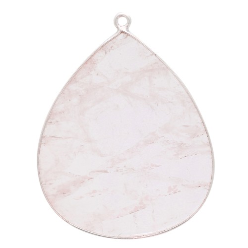 Pendente goccia in pietra gemma 39x31 mm - Argento 925 - Quarzo rosa x1