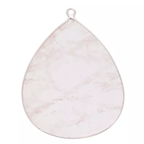 Pendente goccia in pietra gemma 39x31 mm - Argento 925 - Quarzo rosa x1