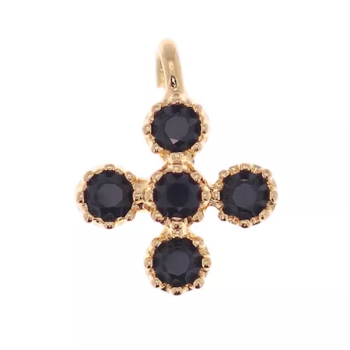 Mini ciondolo croce 9x7 mm con Ossido di zirconio 1.3 mm - Dorato con oro fino - Nero x1