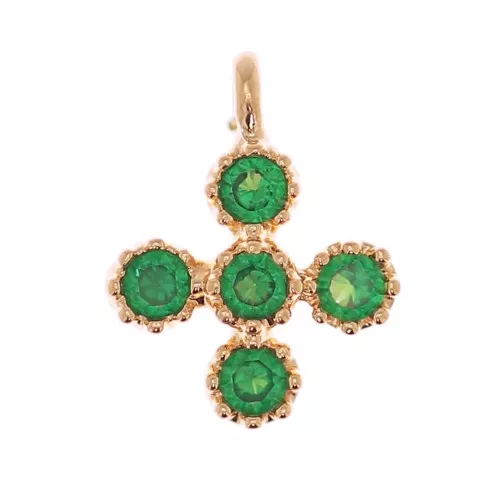 Mini ciondolo croce 9x7 mm con Ossido di zirconio 1.3 mm - Dorato con oro fino - Verde x1