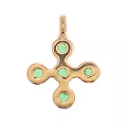 Mini ciondolo croce 9x7 mm con Ossido di zirconio 1.3 mm - Dorato con oro fino - Verde x1