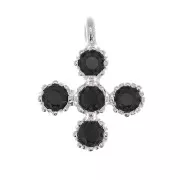 Mini ciondolo croce 9x7 mm con Ossido di zirconio 1.3 mm -Placcatura argento fine - Nero x1