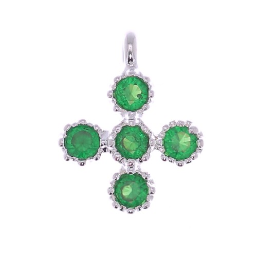 Mini ciondolo croce 9x7 mm con Ossido di zirconio 1.3 mm -Placcatura argento fine - Verde x1