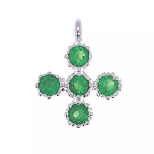 Mini ciondolo croce 9x7 mm con Ossido di zirconio 1.3 mm -Placcatura argento fine - Verde x1