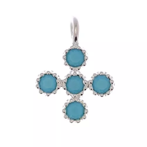 Mini ciondolo croce 9x7 mm con Ossido di zirconio 1.3mm Placcatura argento fine Turchese x1