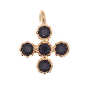 Mini ciondolo croce 9x7 mm con Ossido di zirconio 1.7 mm - Dorato con oro fino - Nero x1