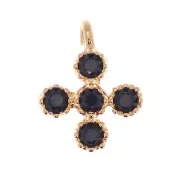 Mini ciondolo croce 9x7 mm con Ossido di zirconio 1.7 mm - Dorato con oro fino - Nero x1