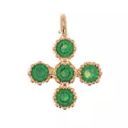 Mini ciondolo croce 9x7 mm con Ossido di zirconio 1.7 mm - Dorato con Oro - Verde x1