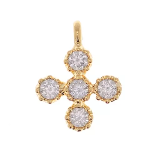 Mini ciondolo croce 9x7 mm con Ossido di zirconio 1.7 mm - Dorato con oro fino- Crystal x1