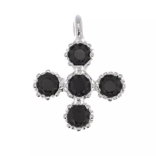Mini ciondolo croce 9x7 mm con Ossido di zirconio 1.7 mm - Placcatura argento fine- Nero x1