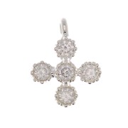 Mini ciondolo croce 9x7 mm con Ossido di zirconio 1.7mm Placcatura argento fine - Crystal x1