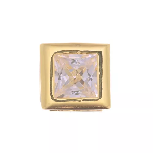 Pendente quadrato con un Ossido di zirconio 6 mm - Dorato con oro fino - Crystal x1