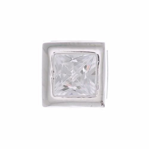 Pendente quadrato con un Ossido di zirconio 6 mm - Placcatura in argento fine - Crystal x1
