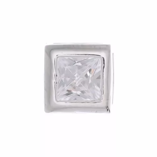 Pendente quadrato con un Ossido di zirconio 6 mm - Placcatura in argento fine - Crystal x1