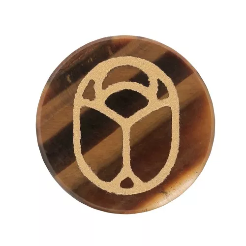 Cabochon tondo piatto 20mm scarabeo inciso esclusiva Perles&Co - Occhio di tigre
