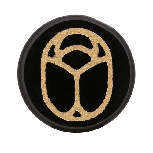 Cabochon tondo piatto 20mm scarabeo inciso esclusiva Perles & Co Agate nero dorato x1
