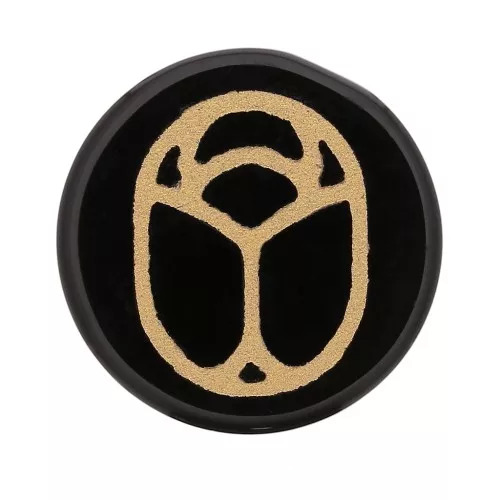 Cabochon tondo piatto 20mm scarabeo inciso esclusiva Perles & Co Agate nero dorato x1