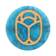 Cabochon tondo piatto 20mm scarabeo inciso Perles & Co imitazione turchese dorato x1