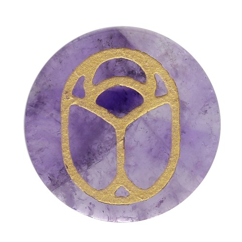 Cabochon tondo piatto 20mm scarabeo inciso esclusiva Perles & Co - Ametista dorato x1